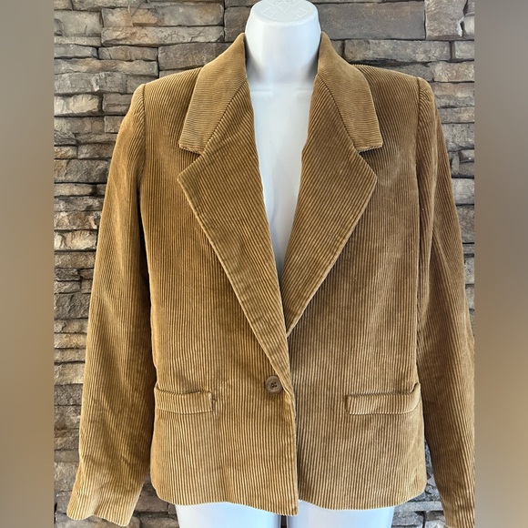 Sasson Jackets & Blazers - Sasson Vintage One  Button Cotton Corduroy Blazer Brown Pockets